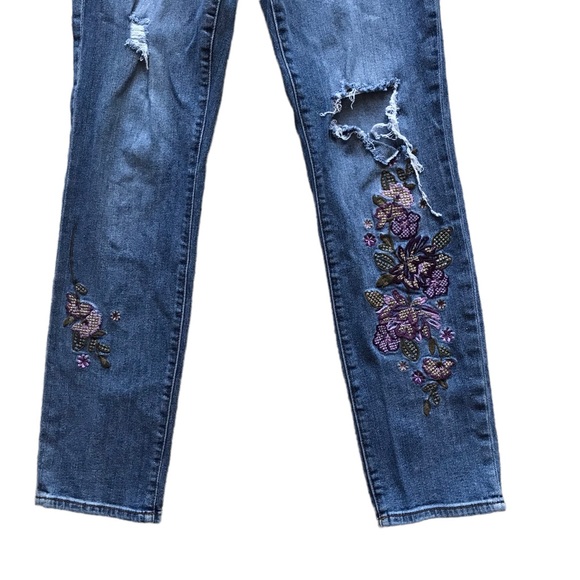 Kut from the Kloth Medium Wash Distressed Embroidered Straight Leg Jeans - Picture 3 of 11